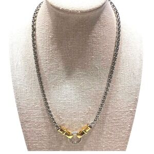 JTL Sterling Silver & 14K Gold Necklace 18" Braided Chain Circle Pendant Signed